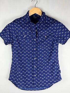 Eddie Bauer Women Button Up Adventure Shirt XS Blue Short Sleeve Hiking Fishing